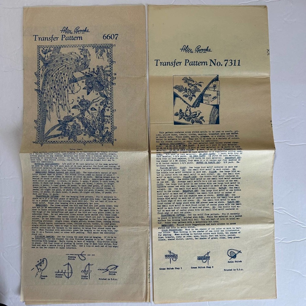 Antique Alice Brooks Embroidery Transfers #7311 & #6607 HTF Lot of2‎